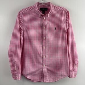 Ralph Lauren Kids Classic Fit Pink Plaid Long Sleeve Button Down Shirt 14-16 LG
